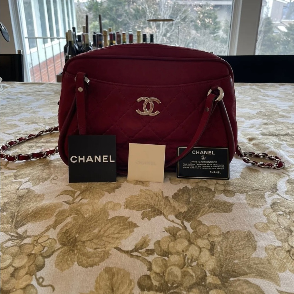 CHANEL Calfskin Quilted Relax CC Camera Case Red